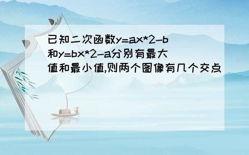 已知二次函数y=ax*2-b和y=bx*2-a分别有最大值和最小值,则两个图像有几个交点