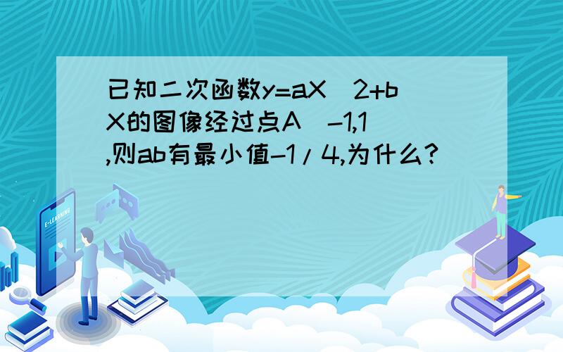 已知二次函数y=aX^2+bX的图像经过点A（-1,1）,则ab有最小值-1/4,为什么?