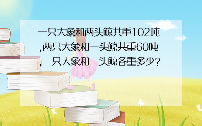 一只大象和两头鲸共重102吨,两只大象和一头鲸共重60吨,一只大象和一头鲸各重多少?