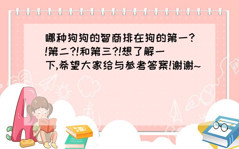 哪种狗狗的智商排在狗的第一?!第二?!和第三?!想了解一下,希望大家给与参考答案!谢谢~