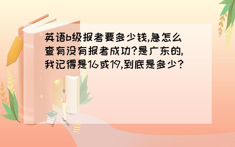 英语b级报考要多少钱,急怎么查有没有报考成功?是广东的,我记得是16或19,到底是多少?