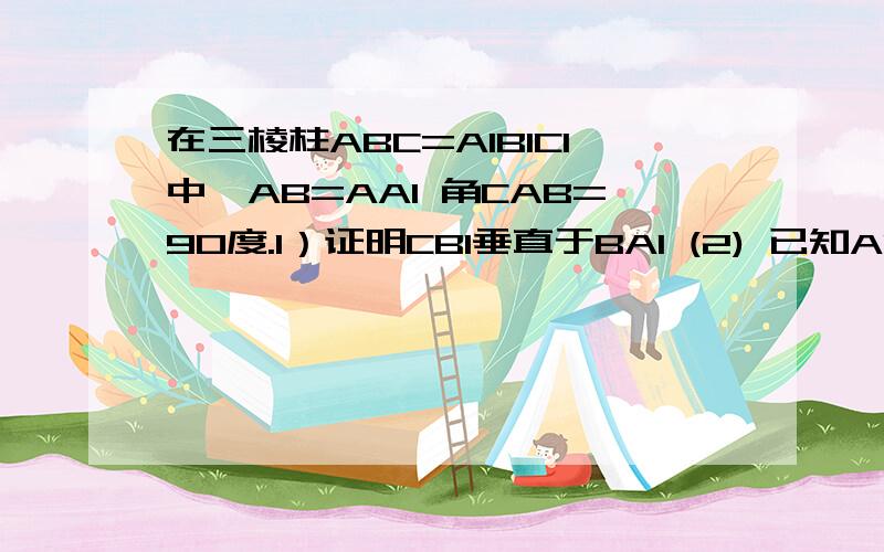 在三棱柱ABC=A1B1C1中,AB=AA1 角CAB=90度.1）证明CB1垂直于BA1 (2) 已知AB=根2,BC=跟5 ,求三棱锥C1-ABA1的体积