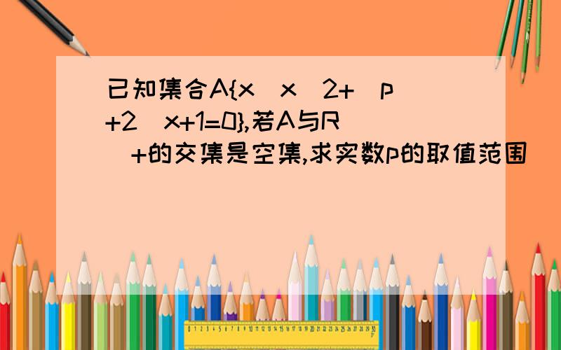 已知集合A{x|x^2+(p+2)x+1=0},若A与R^+的交集是空集,求实数p的取值范围