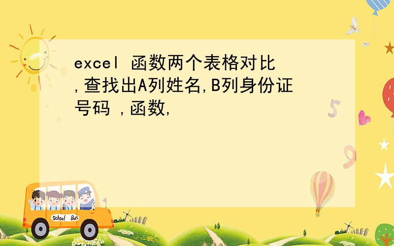 excel 函数两个表格对比,查找出A列姓名,B列身份证号码 ,函数,