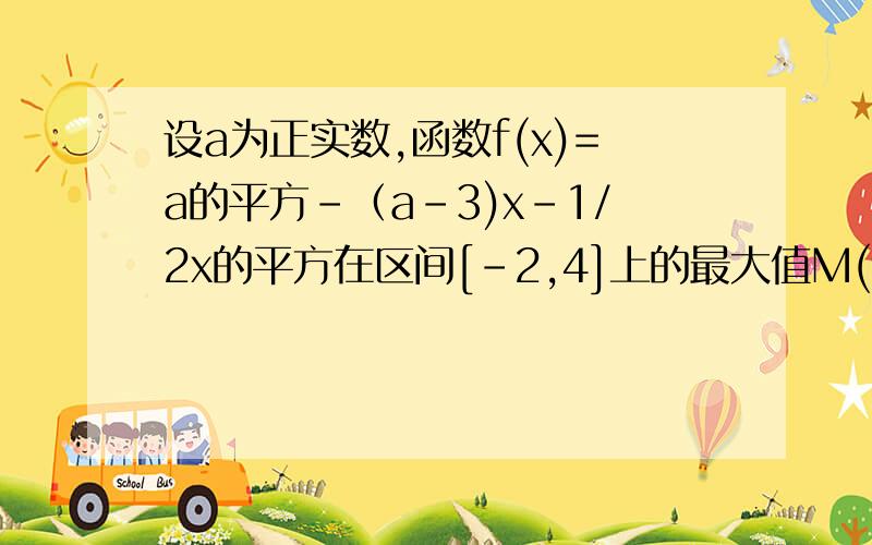 设a为正实数,函数f(x)=a的平方-（a-3)x-1/2x的平方在区间[-2,4]上的最大值M(a),求Ma的解析式和最小值.