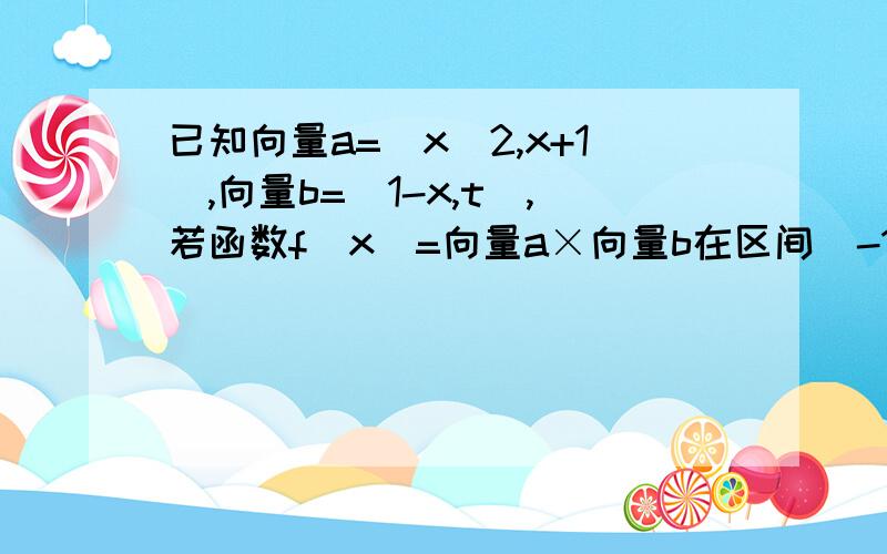 已知向量a=（x^2,x+1）,向量b=（1-x,t）,若函数f（x）=向量a×向量b在区间[-1,1)内单调递增,则t...已知向量a=（x^2,x+1）,向量b=（1-x,t）,若函数f（x）=向量a×向量b在区间[-1,1)内单调递增,则t的取值范