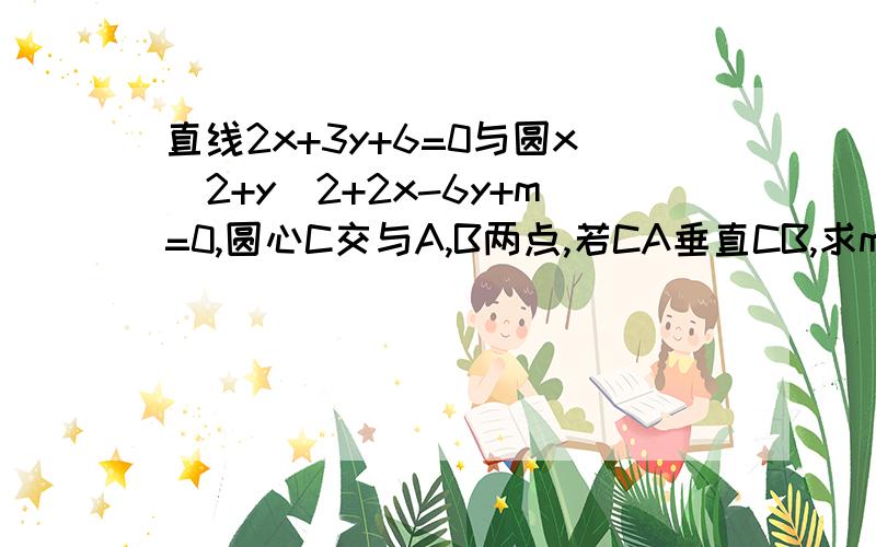 直线2x+3y+6=0与圆x^2+y^2+2x-6y+m=0,圆心C交与A,B两点,若CA垂直CB,求m过程