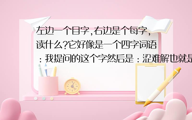 左边一个目字,右边是个每字,读什么?它好像是一个四字词语：我提问的这个字然后是：涩难解也就是这样：X涩难解.问X读什么.就是左边一个目字,右边是个每字