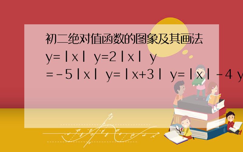初二绝对值函数的图象及其画法y=|x| y=2|x| y=-5|x| y=|x+3| y=|x|-4 y=|x+5| y=|x-6| y=-5|x|+3 y=5|x|-3说方法也行,能写几个算几个吧~