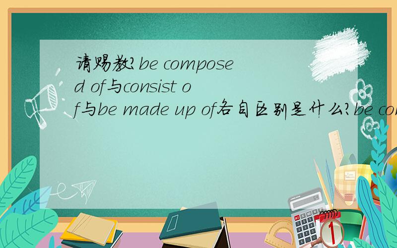 请赐教?be composed of与consist of与be made up of各自区别是什么?be composed of与consist of与be made up of三个词组都有由什么组成的意思,具体区别,用法是什么呢?