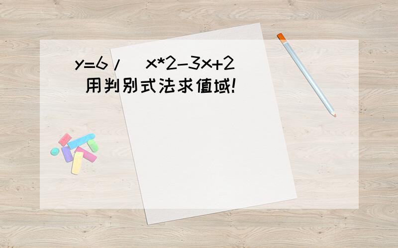 y=6/(x*2-3x+2) 用判别式法求值域!