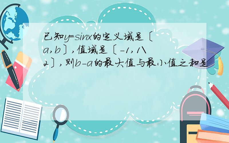 已知y＝sinx的定义域是〔a,b〕,值域是〔－1,1\2〕,则b－a的最大值与最小值之和是