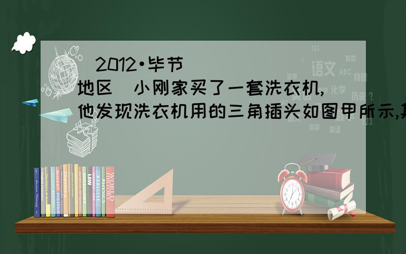 （2012•毕节地区）小刚家买了一套洗衣机,他发现洗衣机用的三角插头如图甲所示,其铭牌上标有“10A 250V”字样．其中“10A”表示 ．电源线插头的三个脚如图乙所示,脚E是把洗衣机的外壳