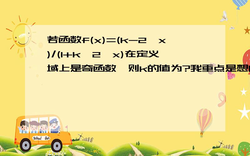 若函数f(x)=(k-2^x)/(1+k×2^x)在定义域上是奇函数,则k的值为?我重点是想问x的定义域是什么?定义域!