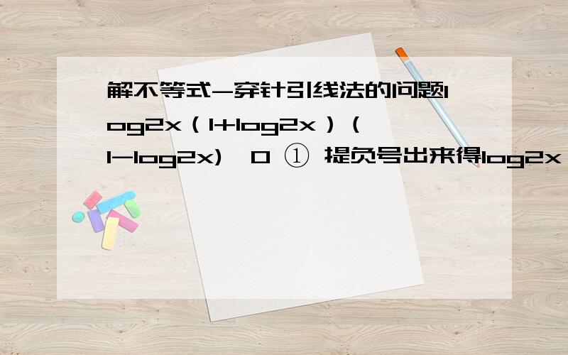 解不等式-穿针引线法的问题log2x（1+log2x）（1-log2x)>0 ① 提负号出来得log2x（1+log2x)（log2x-1)