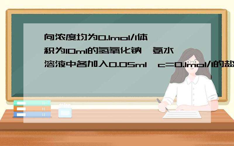 向浓度均为0.1mol/l体积为10ml的氢氧化钠,氨水溶液中各加入0.05ml,c=0.1mol/l的盐酸溶液ph降低最大的是?氨水,为什么呢》他不是弱酸吗?变化应该小啊?