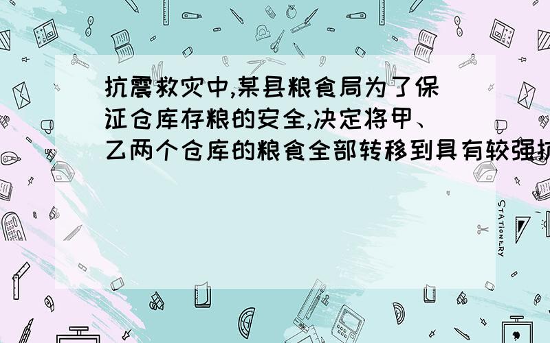 抗震救灾中,某县粮食局为了保证仓库存粮的安全,决定将甲、乙两个仓库的粮食全部转移到具有较强抗震功能路程（千米） 运费(元/顿·千米） 甲库 乙库 甲库 乙库 A库 20 15 12 12 B库 25 20 10 8