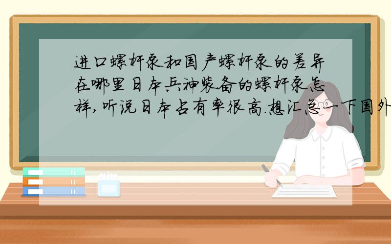 进口螺杆泵和国产螺杆泵的差异在哪里日本兵神装备的螺杆泵怎样,听说日本占有率很高.想汇总一下国外螺杆泵知名品牌.在高精度方面有优势的供应商.