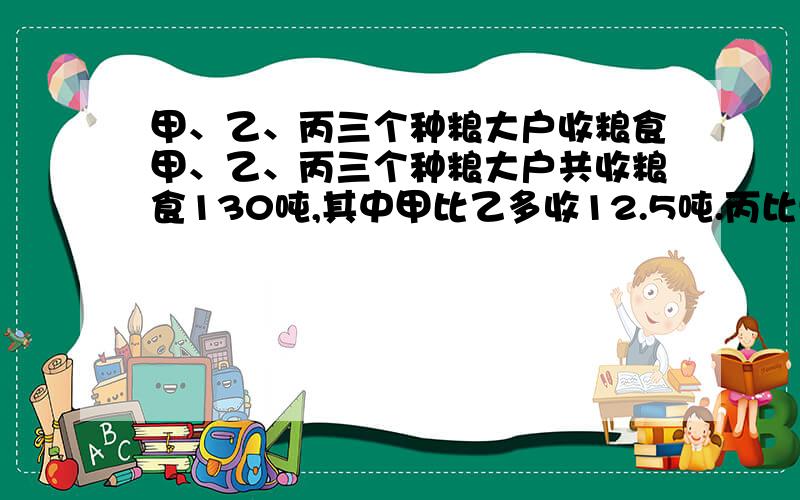 甲、乙、丙三个种粮大户收粮食甲、乙、丙三个种粮大户共收粮食130吨,其中甲比乙多收12.5吨.丙比甲、乙两户收成的和少25吨.甲、乙、丙各收粮食多少吨?(最好有过程）