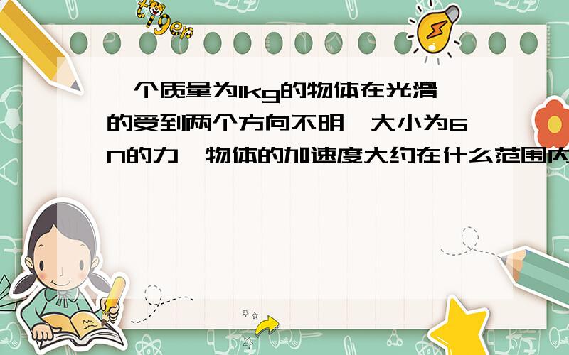 一个质量为1kg的物体在光滑的受到两个方向不明,大小为6N的力,物体的加速度大约在什么范围内?