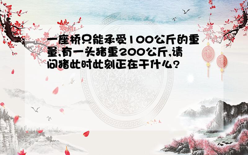 一座桥只能承受100公斤的重量,有一头猪重200公斤,请问猪此时此刻正在干什么?