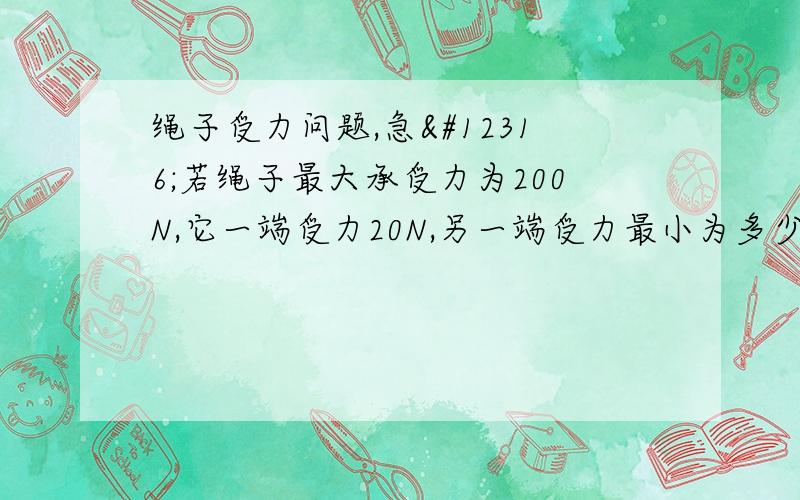 绳子受力问题,急〜若绳子最大承受力为200N,它一端受力20N,另一端受力最小为多少时绳子会断?求详解