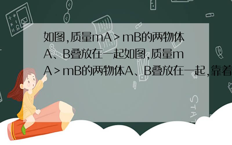 如图,质量mA＞mB的两物体A、B叠放在一起如图,质量mA＞mB的两物体A、B叠放在一起,靠着竖直墙面．让它们由静止释放,在沿粗糙墙面下落过程中,物体B的受力为?标答：A与B整体同时沿竖直墙面下