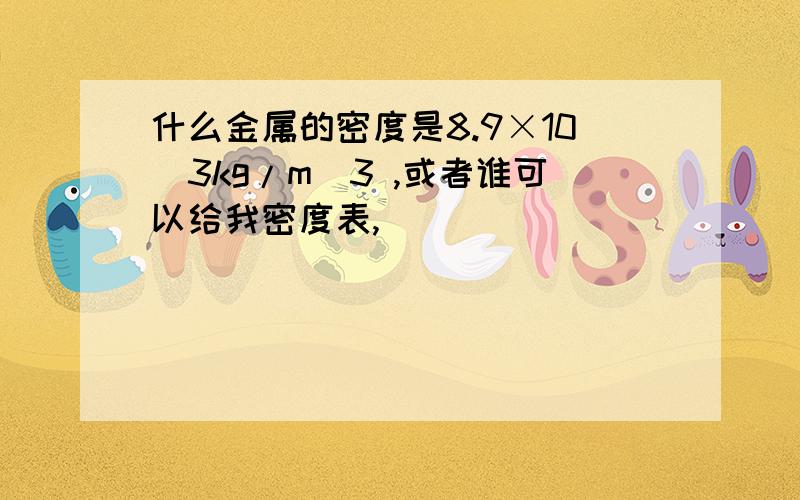 什么金属的密度是8.9×10^3kg/m^3 ,或者谁可以给我密度表,