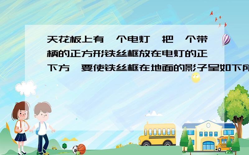 天花板上有一个电灯,把一个带柄的正方形铁丝框放在电灯的正下方,要使铁丝框在地面的影子呈如下所列的几种形状,应该怎样放置铁丝框?1影子为一条直线2影子为矩形（不是正方形）3影子为