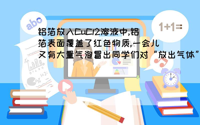 铝箔放入CuCl2溶液中,铝箔表面覆盖了红色物质,一会儿又有大量气泡冒出同学们对“放出气体”这一异常现象进行猜想、实验．其中没有价值的是（　　）A．小宇同学推测气体是氢气并检验 B