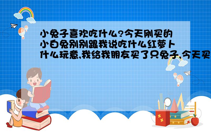 小兔子喜欢吃什么?今天刚买的小白兔别别跟我说吃什么红萝卜什么玩意,我给我朋友买了只兔子,今天买的星期五就可以送她了,这几天我怕喂不好它,我应该买点什么喂它?小白兔子