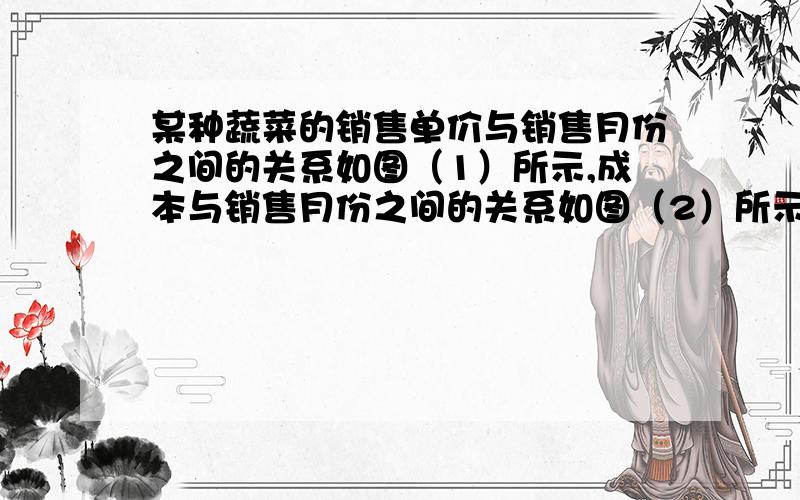 某种蔬菜的销售单价与销售月份之间的关系如图（1）所示,成本与销售月份之间的关系如图（2）所示.哪个月出售这种蔬菜,每千克的收益最大?