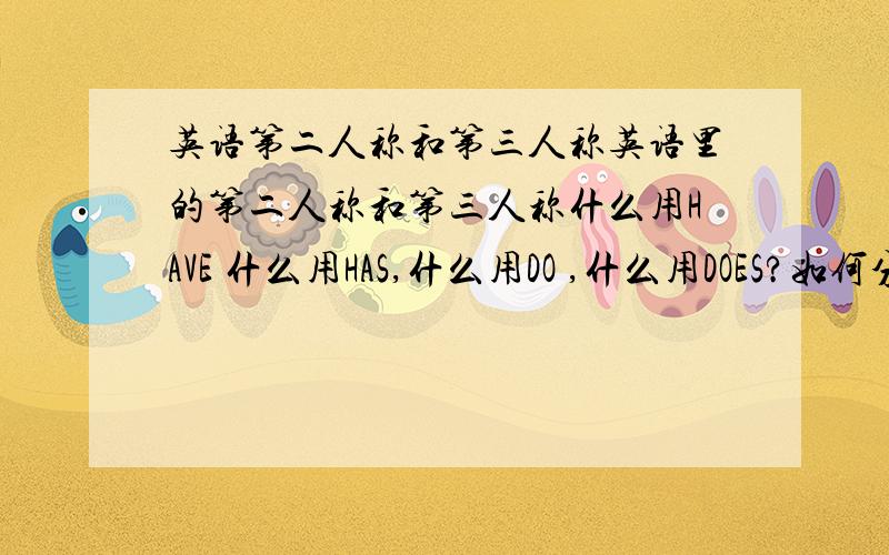 英语第二人称和第三人称英语里的第二人称和第三人称什么用HAVE 什么用HAS,什么用DO ,什么用DOES?如何分清第二第三人称.英语名是第几人称?