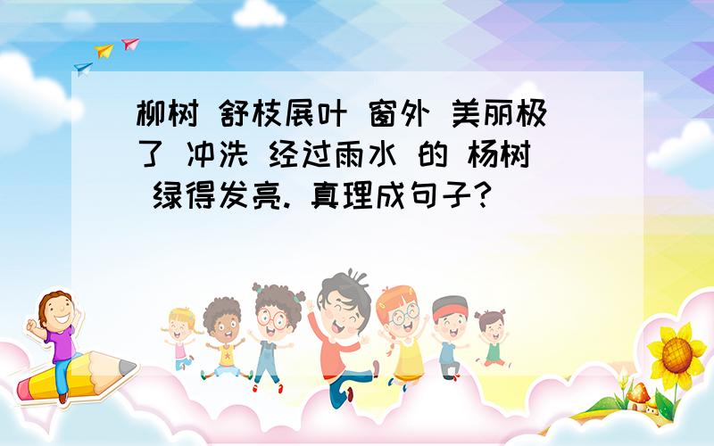 柳树 舒枝展叶 窗外 美丽极了 冲洗 经过雨水 的 杨树 绿得发亮. 真理成句子?