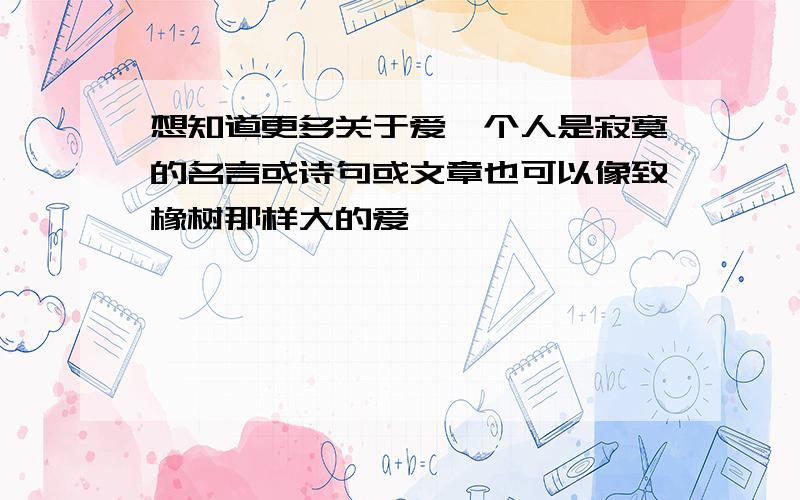 想知道更多关于爱一个人是寂寞的名言或诗句或文章也可以像致橡树那样大的爱