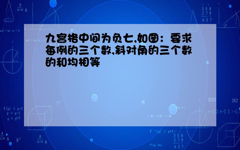 九宫格中间为负七,如图：要求每例的三个数,斜对角的三个数的和均相等