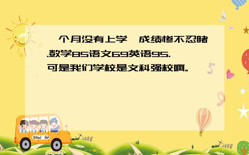 一个月没有上学,成绩惨不忍睹.数学85语文69英语95.可是我们学校是文科强校啊。