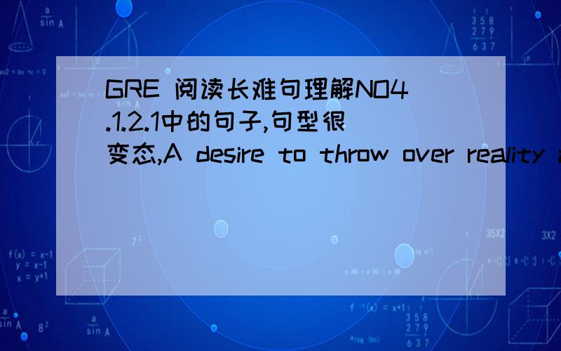 GRE 阅读长难句理解NO4.1.2.1中的句子,句型很变态,A desire to throw over reality a light that never was might give way abruptly to the desire on the part of what we might consider a novelist-scientist to record exactly and concretely the