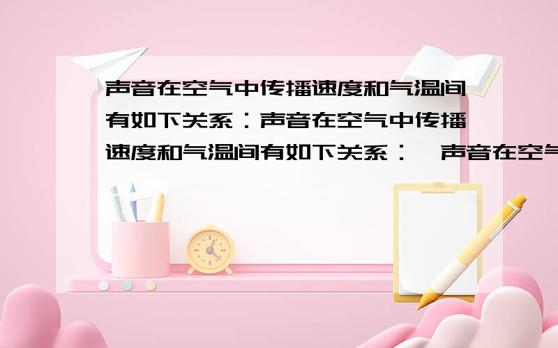 声音在空气中传播速度和气温间有如下关系：声音在空气中传播速度和气温间有如下关系：、声音在空气中传播速度和气温间有如下关系：气温（℃） 0 5 10 15 20 声速（m/s） 331 334 337 340 3431