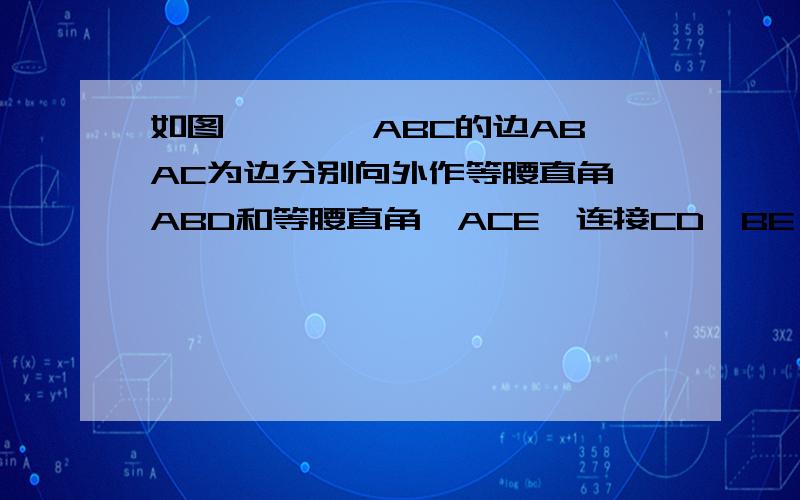 如图一,一△ABC的边AB,AC为边分别向外作等腰直角△ABD和等腰直角△ACE,连接CD,BE,DE证明△ADC≡△ABE是问△ADC全等△ABE