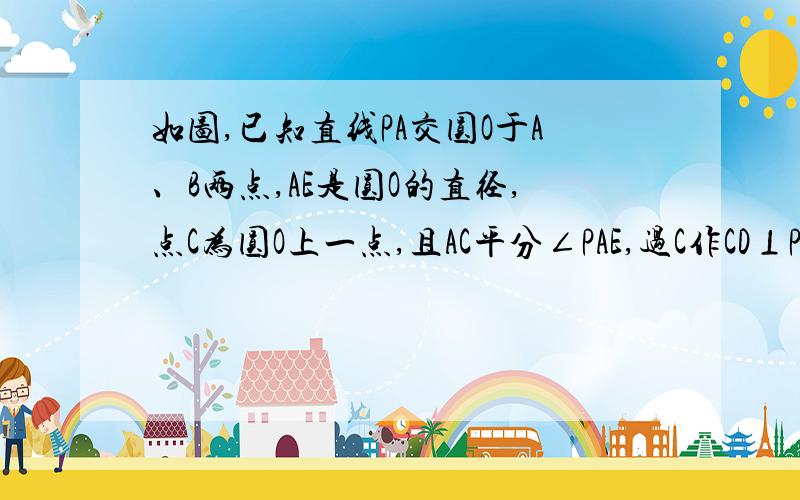 如图,已知直线PA交圆O于A、B两点,AE是圆O的直径,点C为圆O上一点,且AC平分∠PAE,过C作CD⊥PA,垂足为D,若DC+DA=6,圆O的直径为10,求AB的长度.