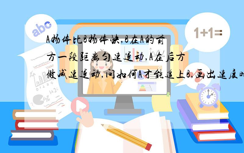 A物体比B物体快,B在A的前方一段距离匀速运动,A在后方做减速运动,问如何A才能追上B,画出速度时间图像