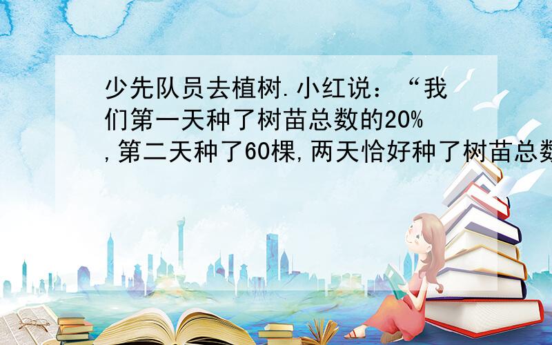 少先队员去植树.小红说：“我们第一天种了树苗总数的20%,第二天种了60棵,两天恰好种了树苗总数的一半.”少先队员一共种了多少棵树?