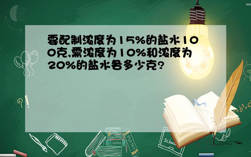 要配制浓度为15%的盐水100克,需浓度为10%和浓度为20%的盐水各多少克?