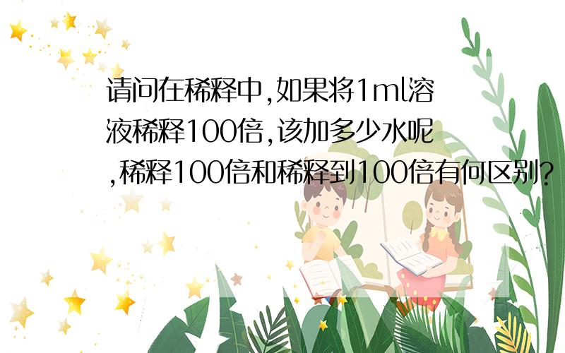 请问在稀释中,如果将1ml溶液稀释100倍,该加多少水呢,稀释100倍和稀释到100倍有何区别?