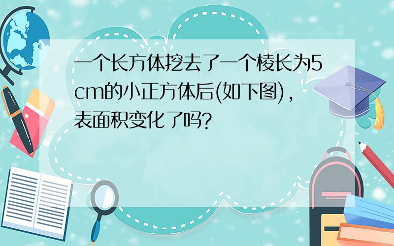 一个长方体挖去了一个棱长为5cm的小正方体后(如下图),表面积变化了吗?