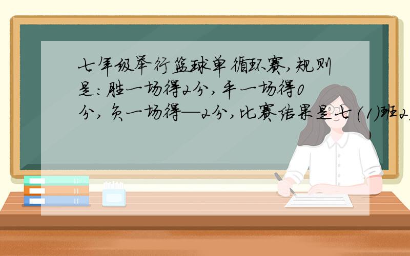 七年级举行篮球单循环赛,规则是：胜一场得2分,平一场得0分,负一场得—2分,比赛结果是七(1)班2胜1平3负,问七年级(1)有多少个班?