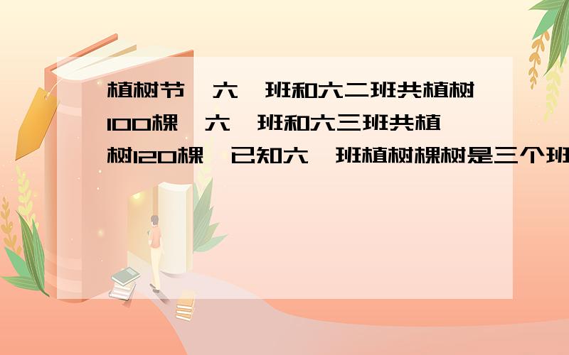 植树节,六一班和六二班共植树100棵,六一班和六三班共植树120棵,已知六一班植树棵树是三个班总数的3∕7,三个班共植树多少课?