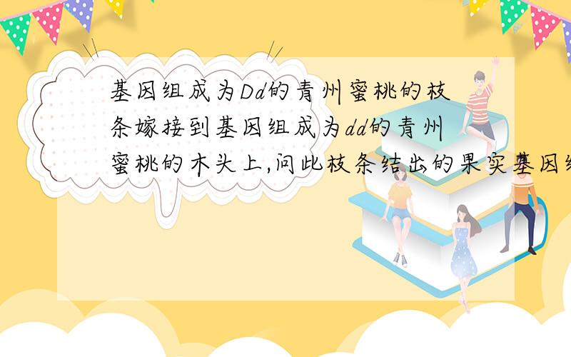 基因组成为Dd的青州蜜桃的枝条嫁接到基因组成为dd的青州蜜桃的木头上,问此枝条结出的果实基因组成为Dd的几率是多少?答案是百分百.为什么,首先,青州蜜桃结出的果实与木头无关.其次,青州