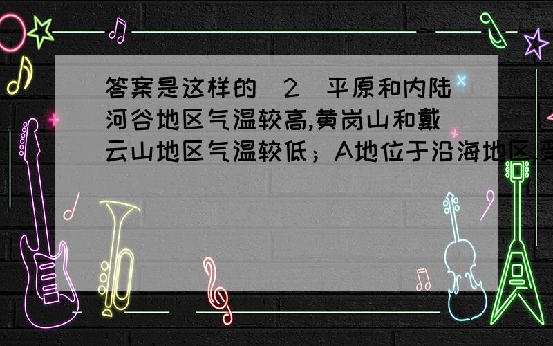 答案是这样的（2）平原和内陆河谷地区气温较高,黄岗山和戴云山地区气温较低；A地位于沿海地区,受海洋影响显著,夏季增温较慢,气温较低.（3）秋冬季节.B地秋冬季节风干物燥,易引发森林